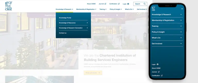 CIBSE website and app screenshot