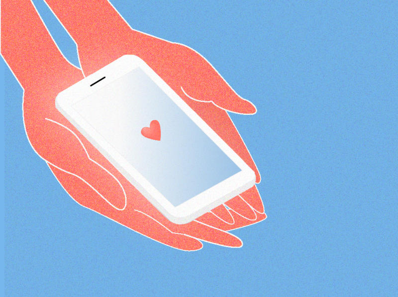 Sketch of hands holding a smartphone
