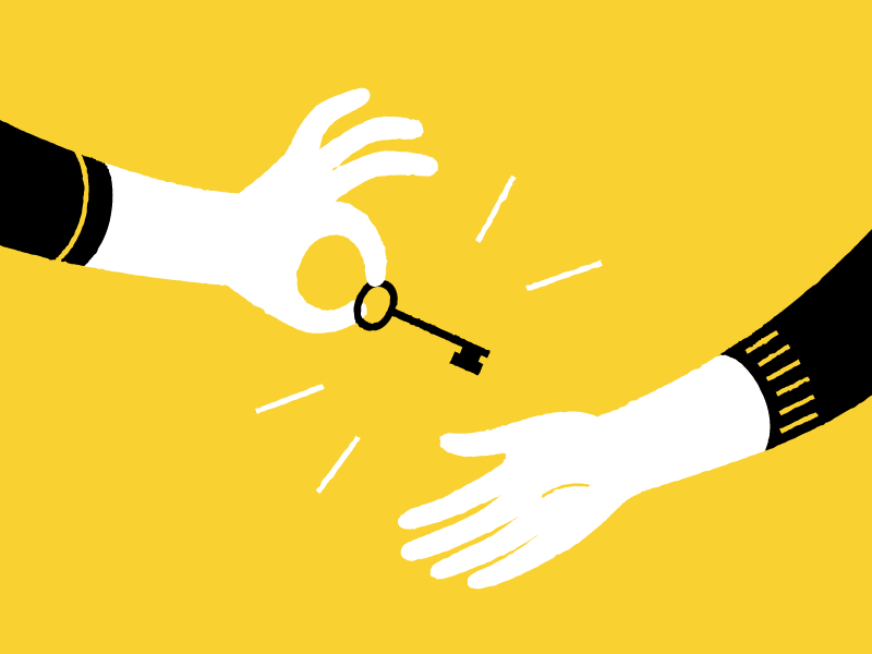 artwork of a key being passed between hands