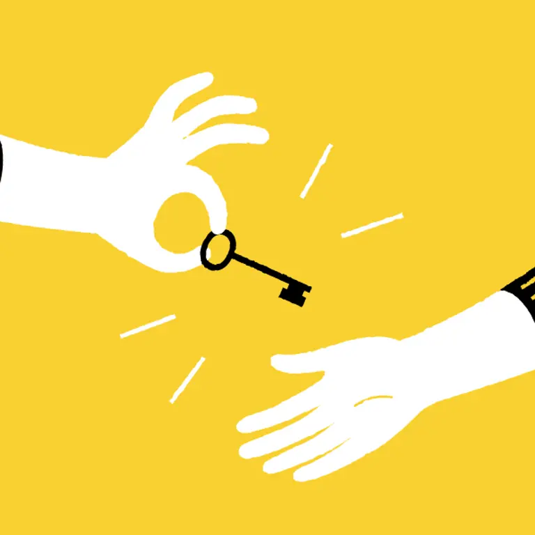 artwork of a key being passed between hands