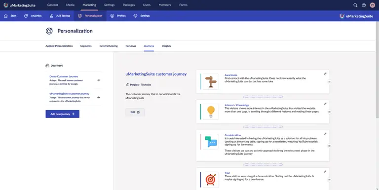 screenshot showing umarketing suite in action