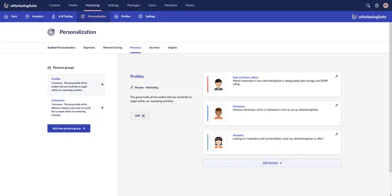 screenshot showing umarketing suite in action
