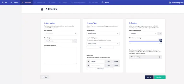 screenshot showing umarketing suite in action