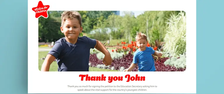 thank you message displayed by the site after donation