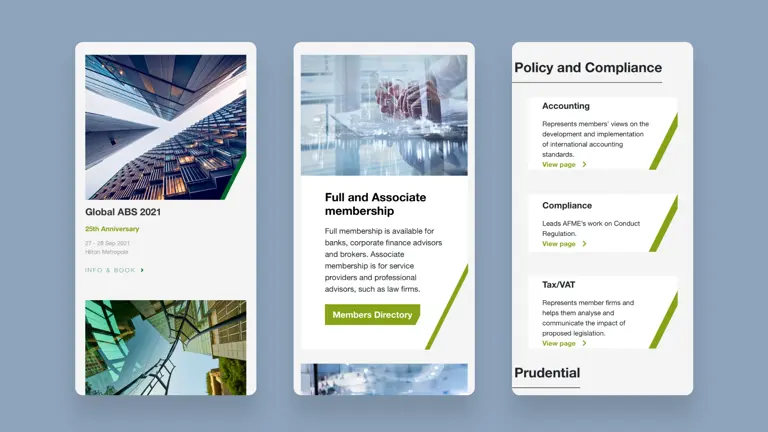 three mobile panels from the site, showing member benefits