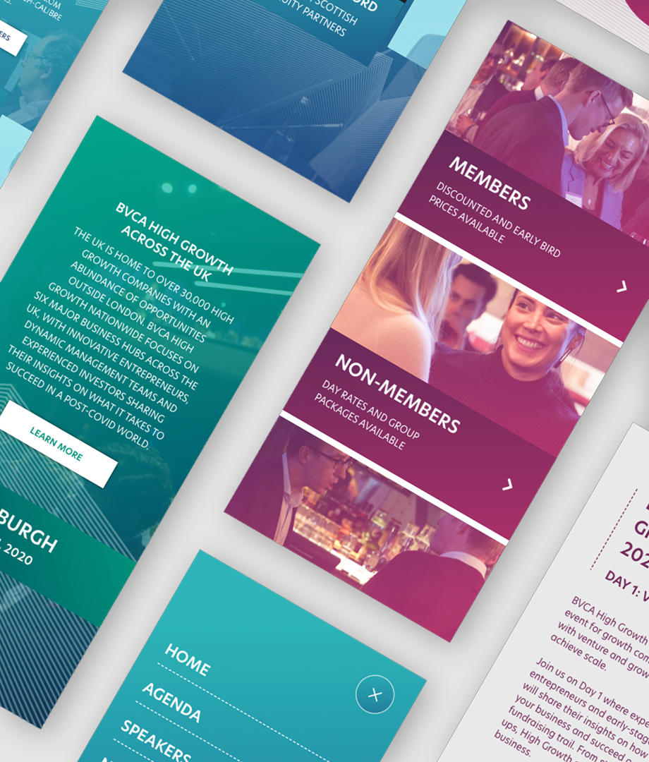 multiple design panels from the BVCA event microsite