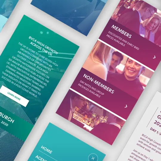 multiple design panels from the BVCA event microsite