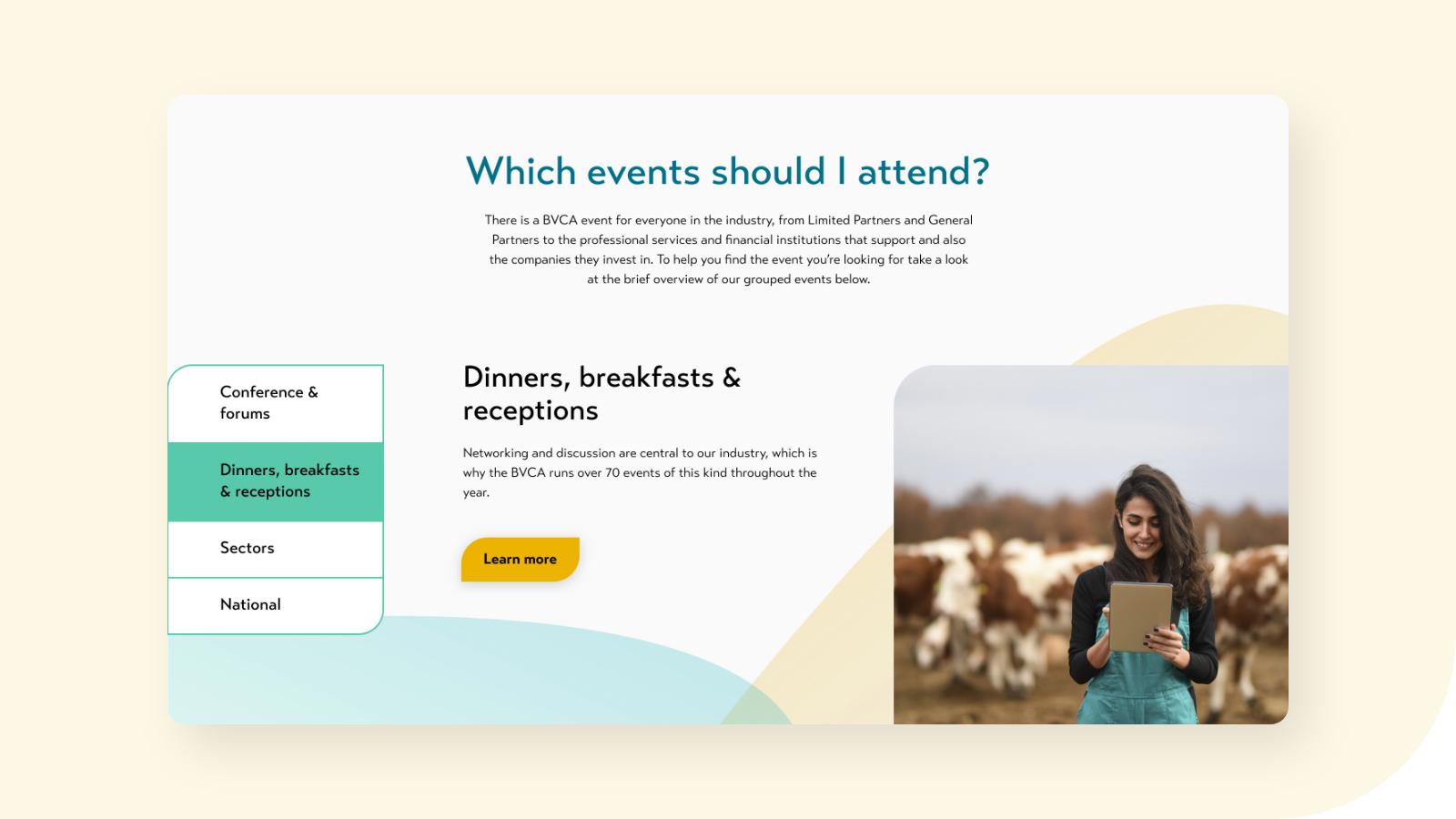 events listing page on the BVCA site