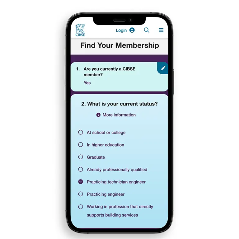 membership menu of cibse app