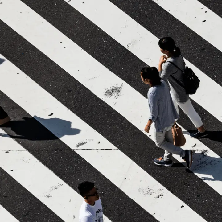 people using a large zebra crossing