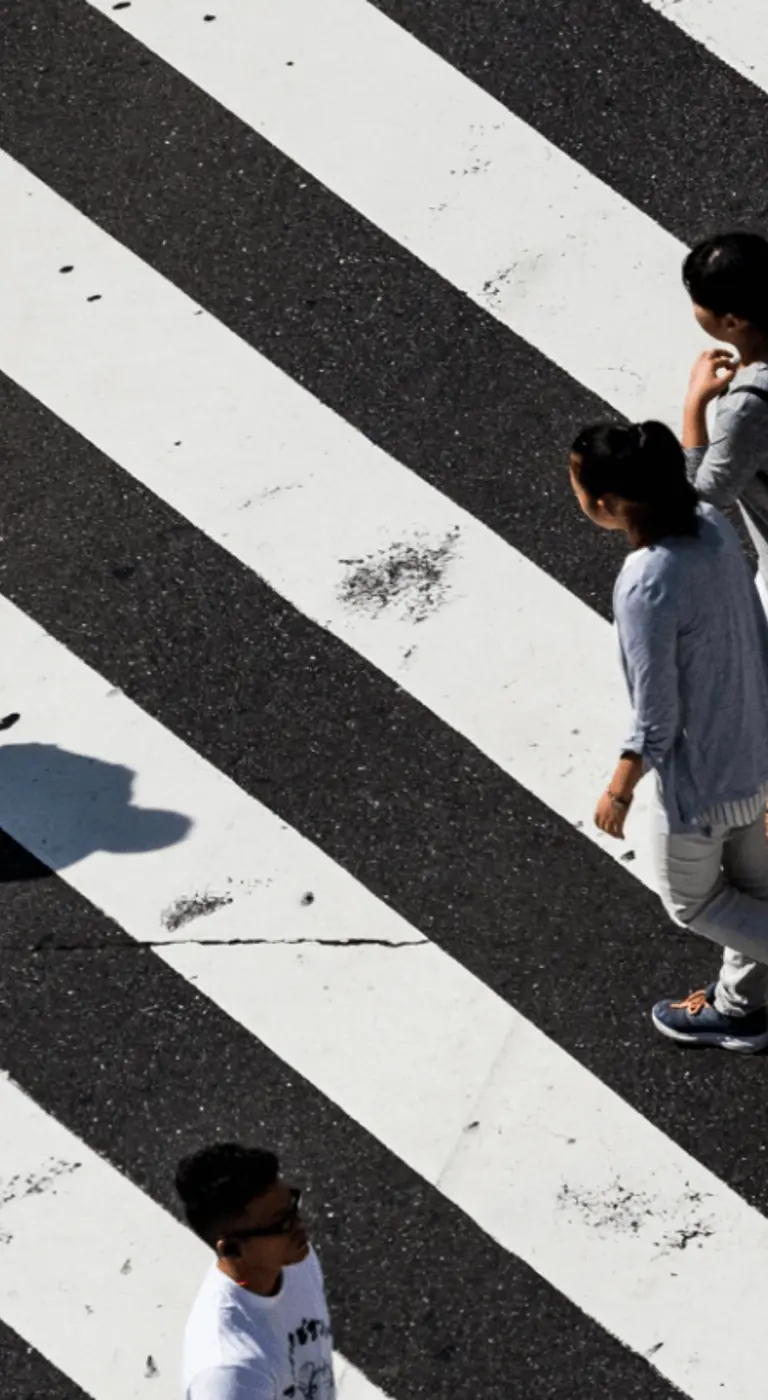 people using a large zebra crossing