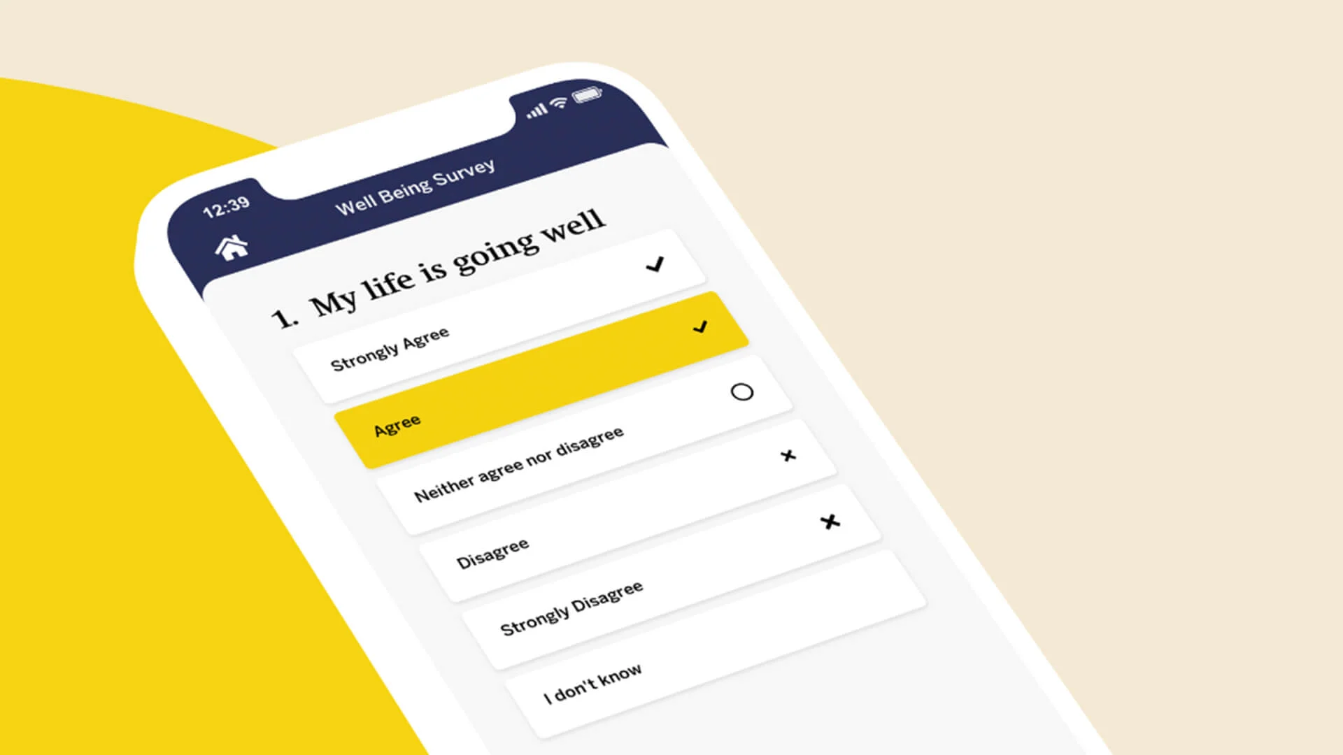 example of a question from the wellbeing app