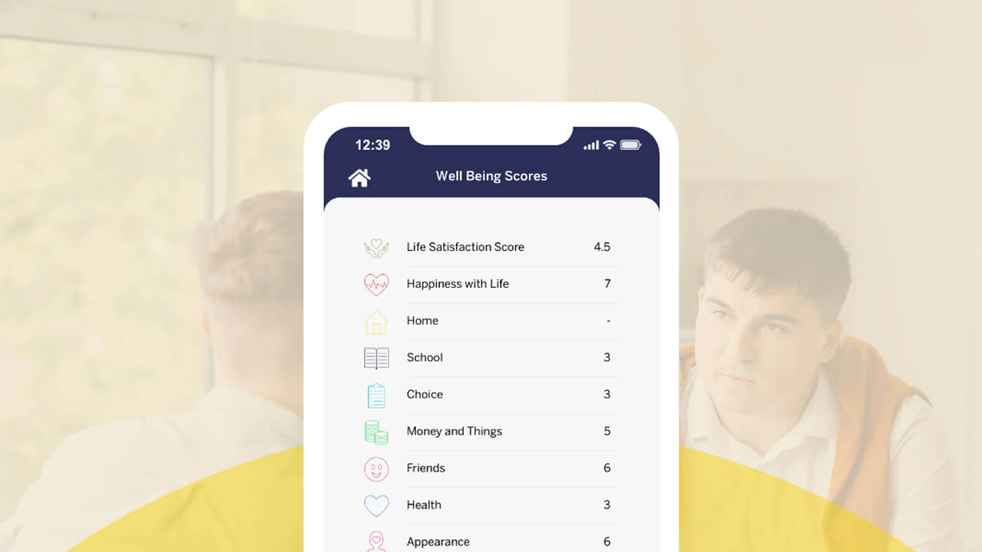 wellbeing score screen on app