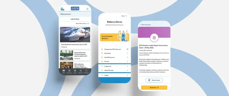 pages showing news, benefits and events for ECA members