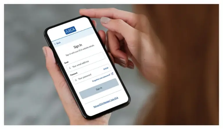 the sign in page of the ECA app on mobile