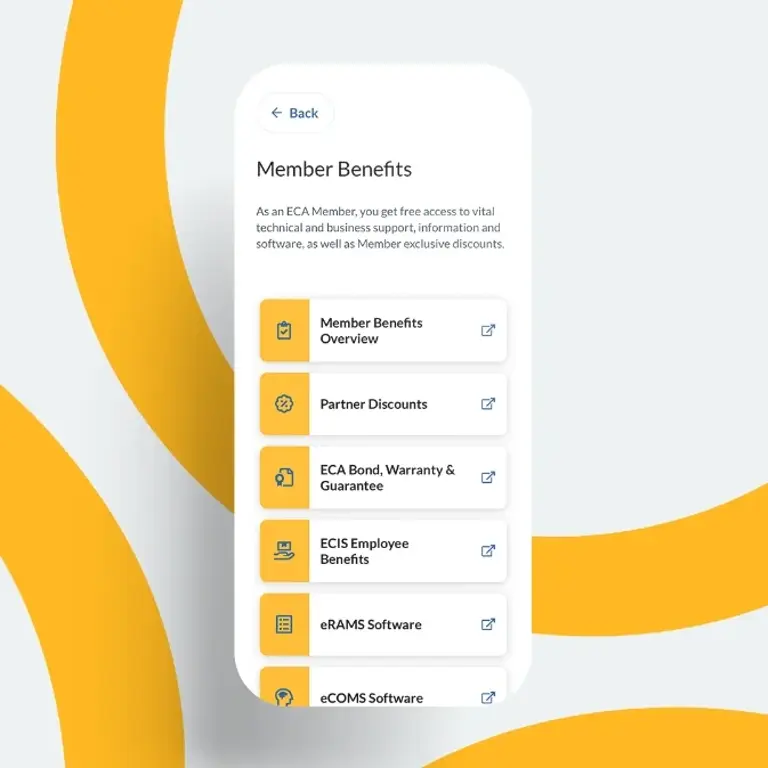 the member benefits page of the ECA app