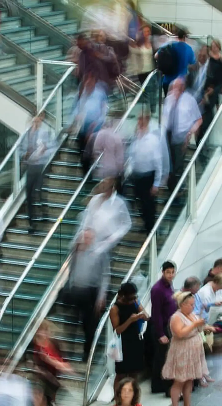 crowded scene of foot traffic at rush hour station