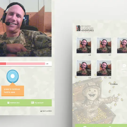 Screenshots showing a serviceman recording a video to share with their child
