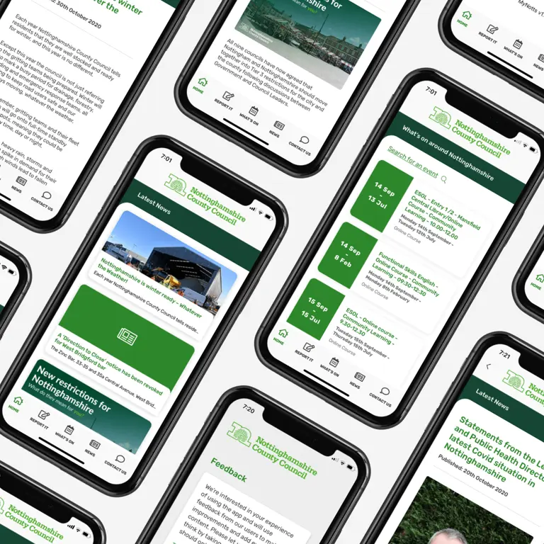 a selection of screens showing the design system in use across the app