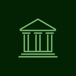 A stylised icon representing a bank