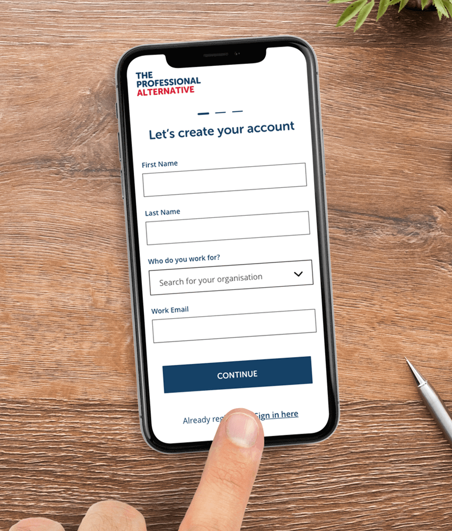 account creation process for professional alternative
