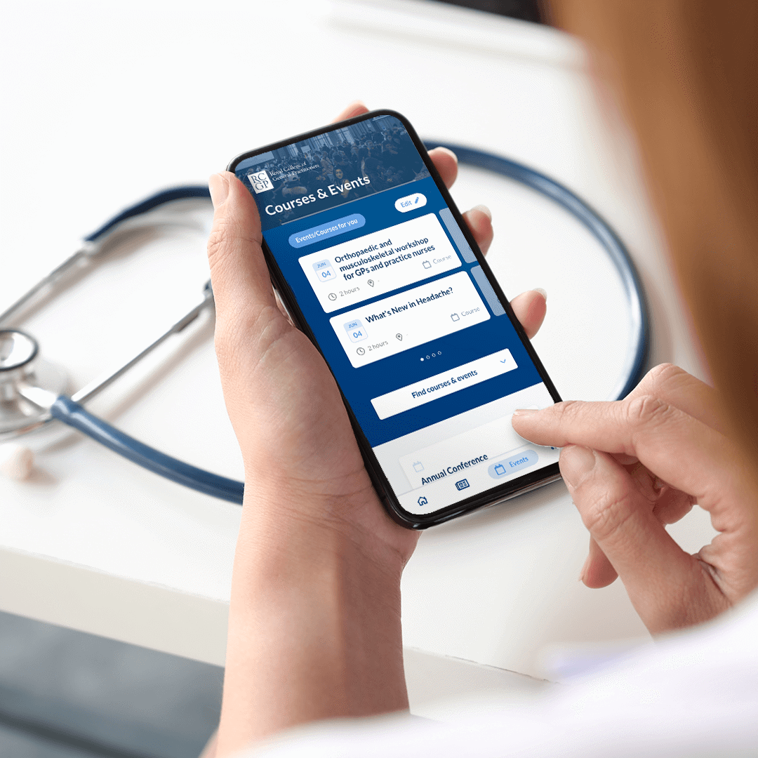 Royal College of GP doctor booking a course through the app