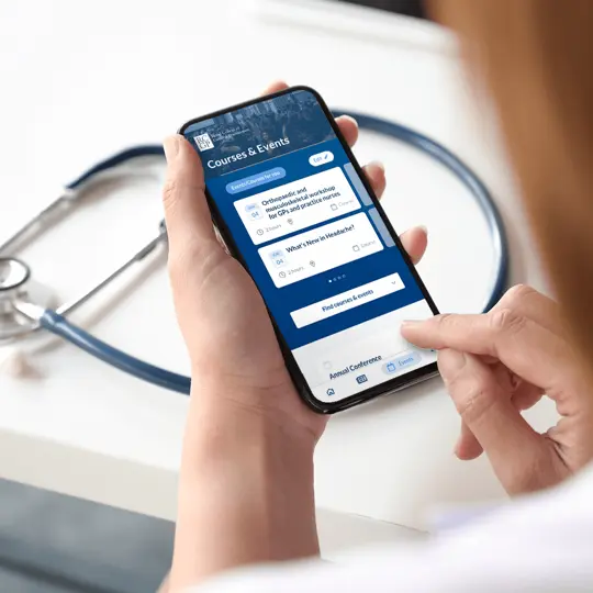 Royal College of GP doctor booking a course through the app