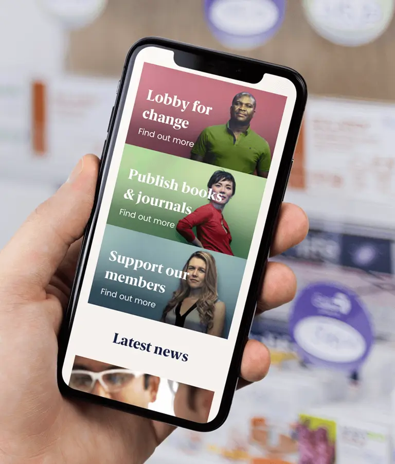The menu section of The Royal Pharmaceutical Society on mobile