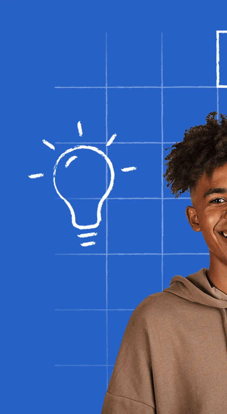 Well schools image featuring three young people on a blue background